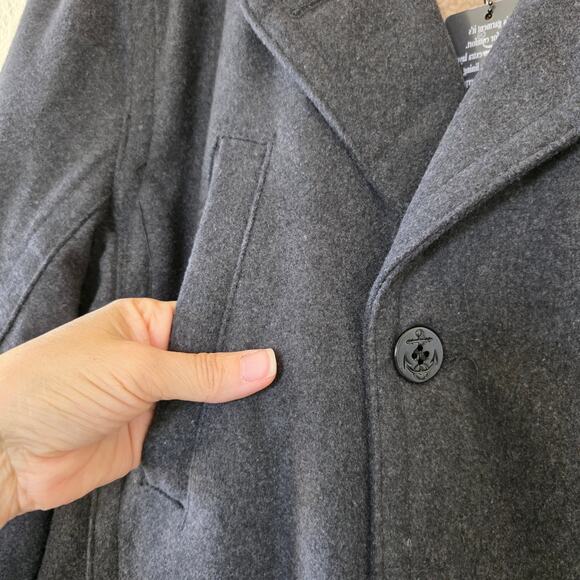 Urban Republic Charcoal Peacoat Jacket Sherpa Lined Double Breasted Men Size L - Picture 5 of 13